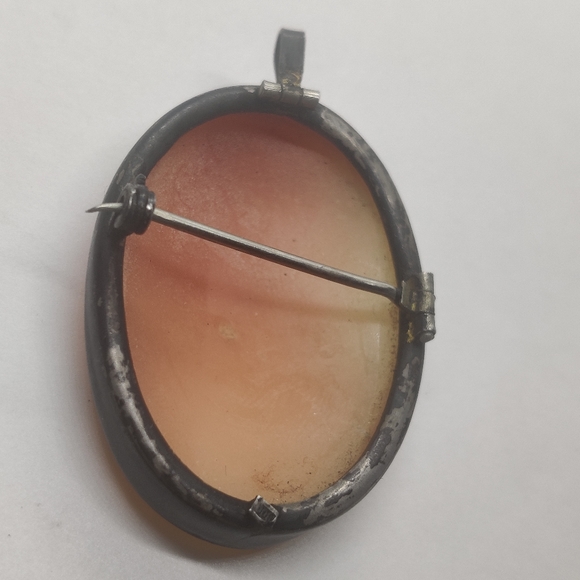 Antique Hand Carved Genuine Shell Cameo Pendant/ Brooch Silver 800 - Picture 5 of 14